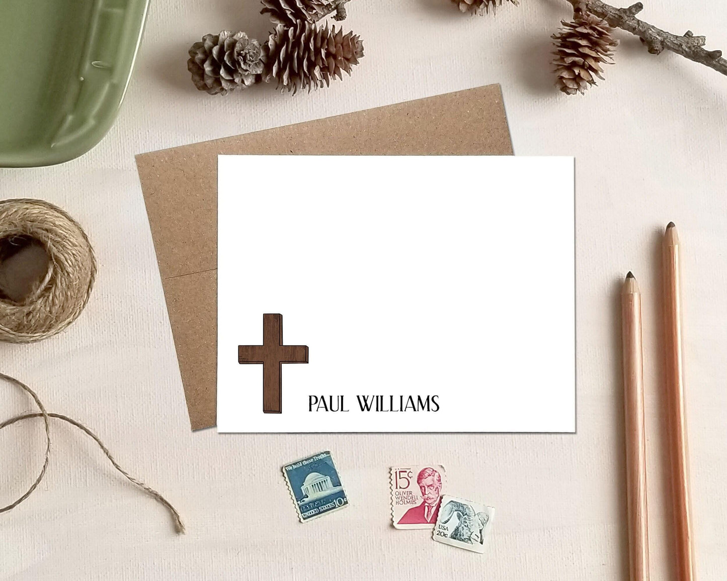 Cross Note Card Set - Personalized Wooden Cross Note Cards - Religious Gifts - Christian Stationery