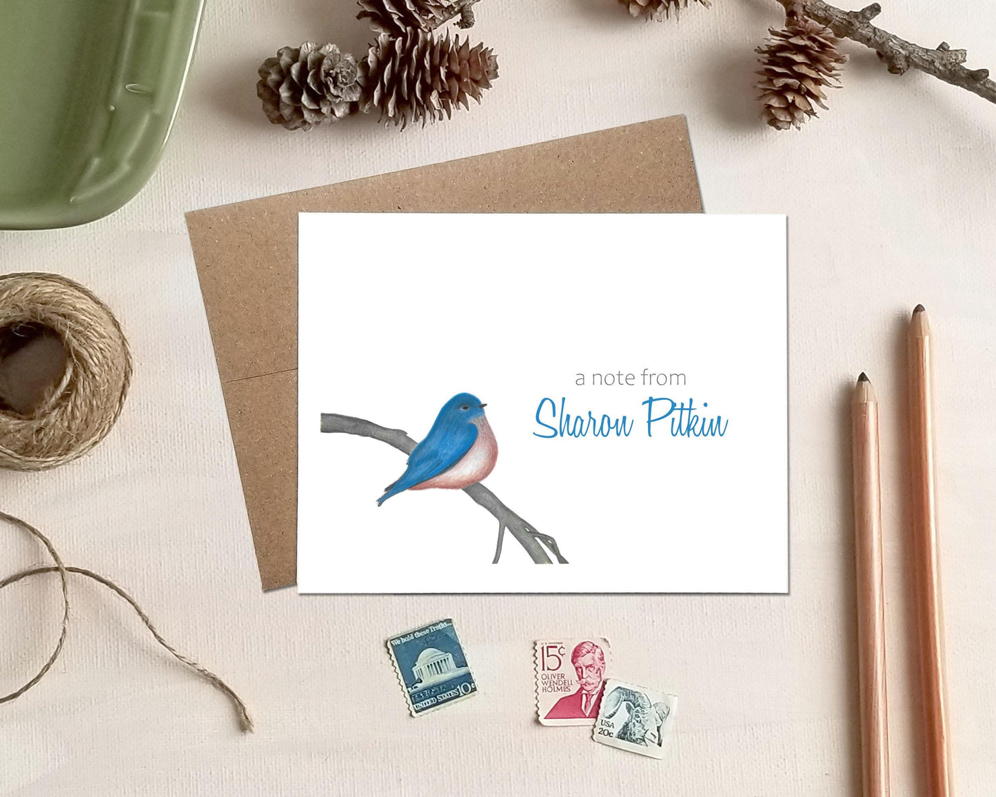 Blue Bird Note Cards - Personalized Stationery Gifts for Mother's Day Mom Grandma Friend