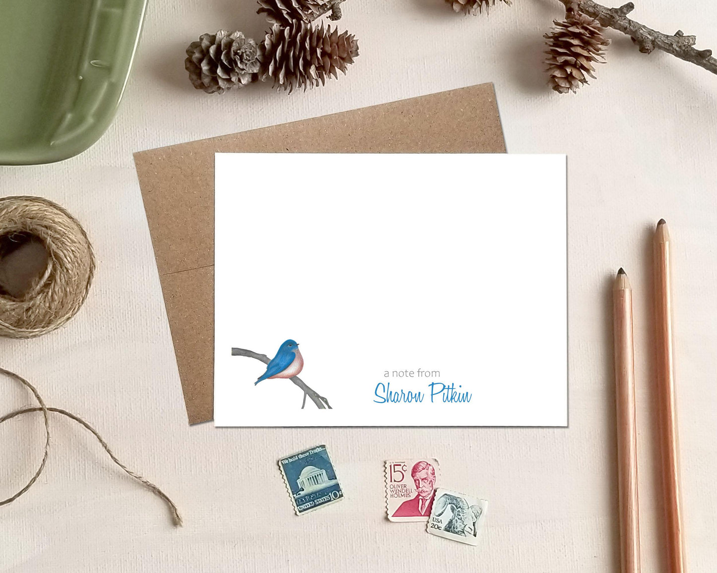 Personalized Blue Bird Note Cards - Stationery Gifts for Mother's Day Mom Grandma Friend