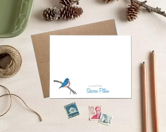 Personalized Blue Bird Note Cards - Stationery Gifts for Mother's Day Mom Grandma Friend