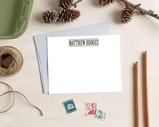 Personalized Note Card Set for Men: Flat Stationery Gifts