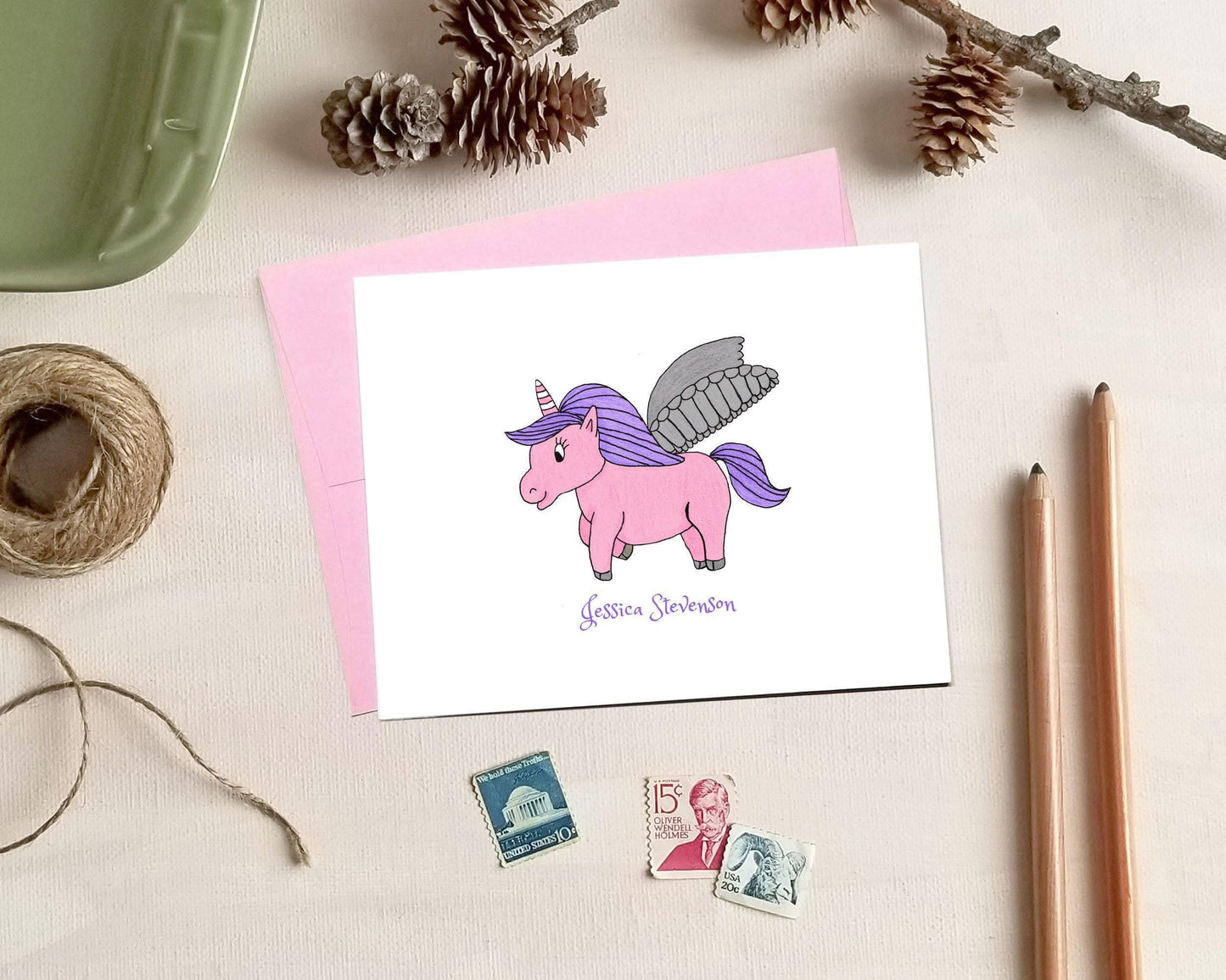 Personalized Unicorn Folded Note Cards - Stationery Gifts for Girls