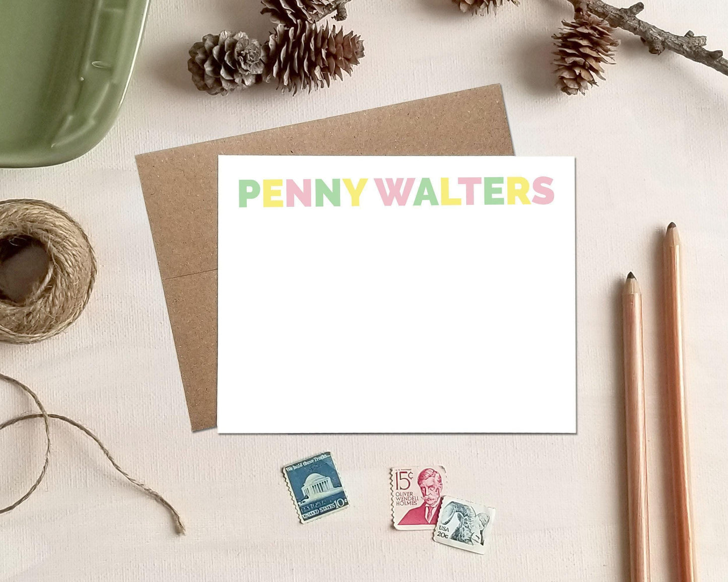 Personalized Flat Note Card Set: Custom Stationery
