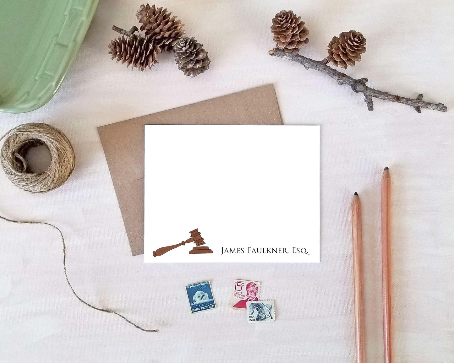 Personalized Judge Gavel Note Cards - Custom Stationery Gift for Judges