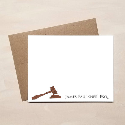 Personalized Judge Gavel Note Cards - Custom Stationery Gift for Judges