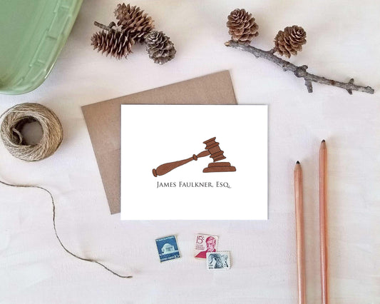 Gavel Note Cards for Judge - Personalized Lawyer Stationery Gifts