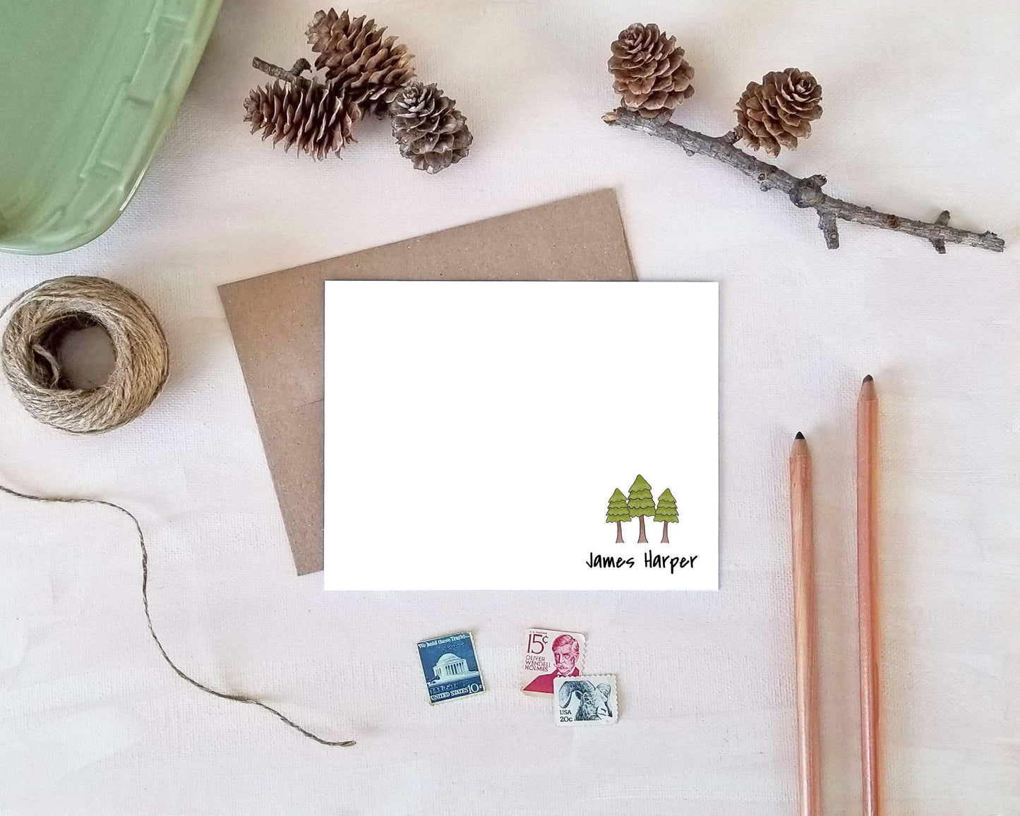 Pine Tree Note Cards - Personalized Rustic Camp Stationery Gifts