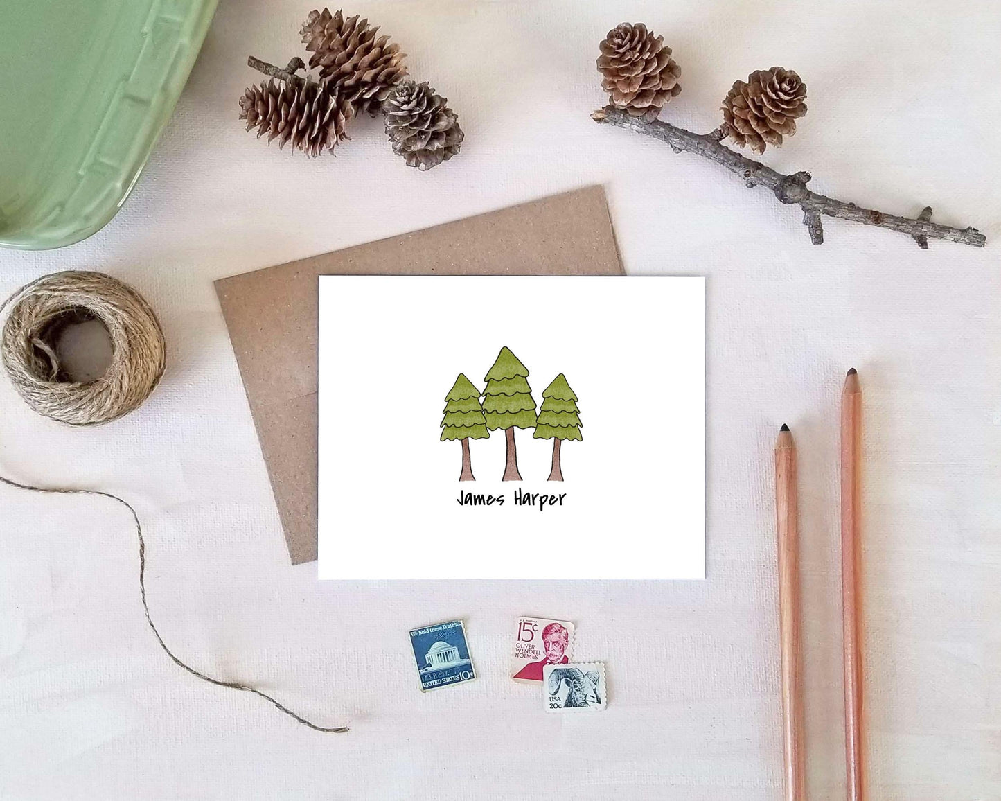 Pine Tree Stationery - Personalized Note Cards - Camping Gifts