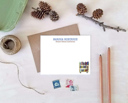 Librarian Gift - Personalized Note Cards - Book Rack Stationery