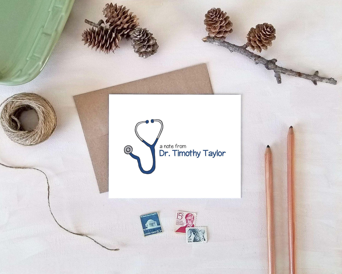 Personalized Note Cards - Stethoscope Medical Stationery Gifts for Doctors