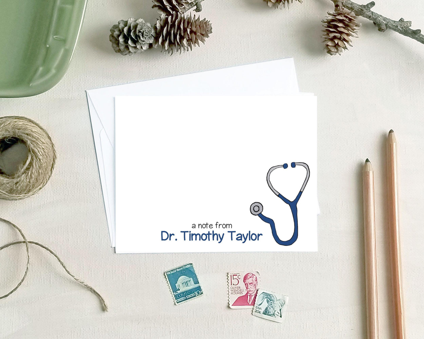 Personalized Stethoscope Note Cards for Doctors - Medical Stationery Gifts