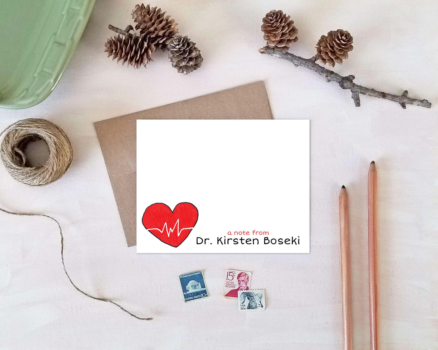 Personalized Heartbeat Note Cards - Medical Stationery Gifts for Doctors Nurses EMTs Paramedics