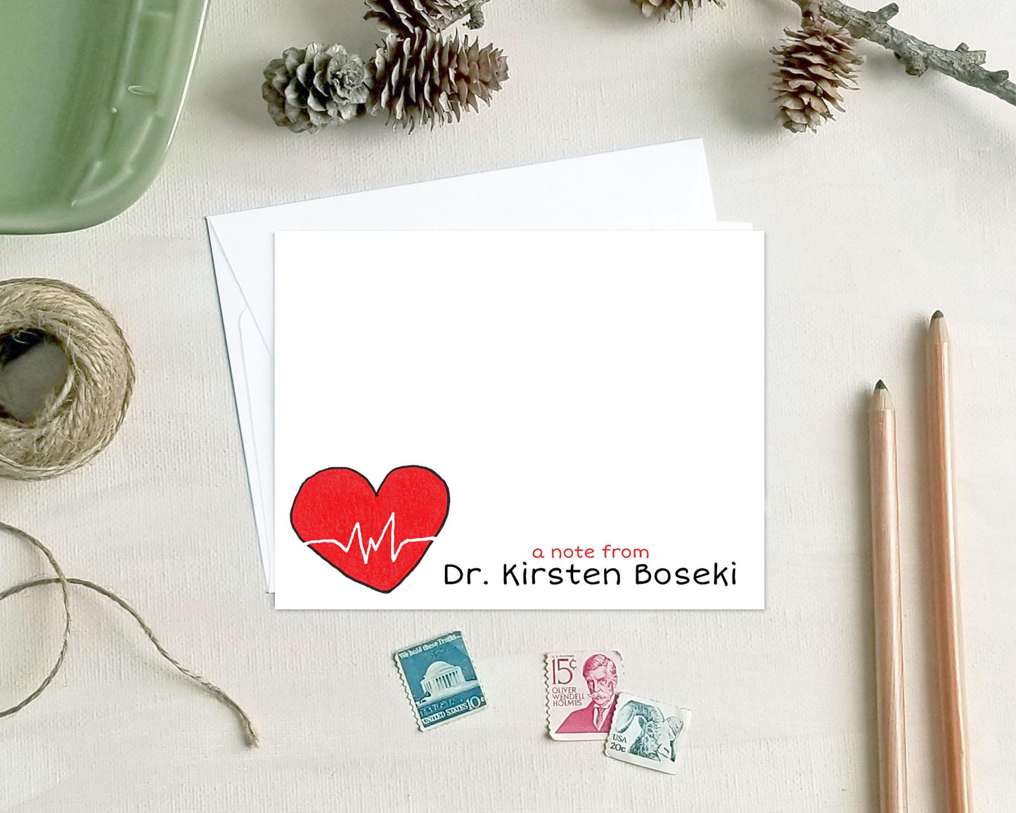 Personalized Heartbeat Note Cards - Medical Stationery Gifts for Doctors Nurses EMTs Paramedics