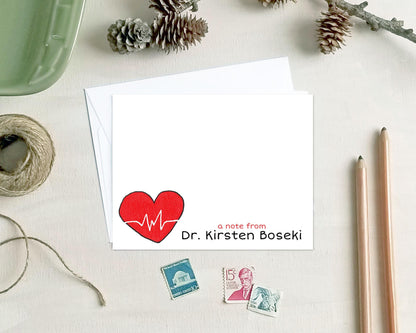 Personalized Heartbeat Note Cards - Medical Stationery Gifts for Doctors Nurses EMTs Paramedics