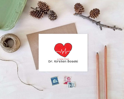 Personalized Heartbeat Note Cards: Medical Stationery Gift for Doctors and Nurses