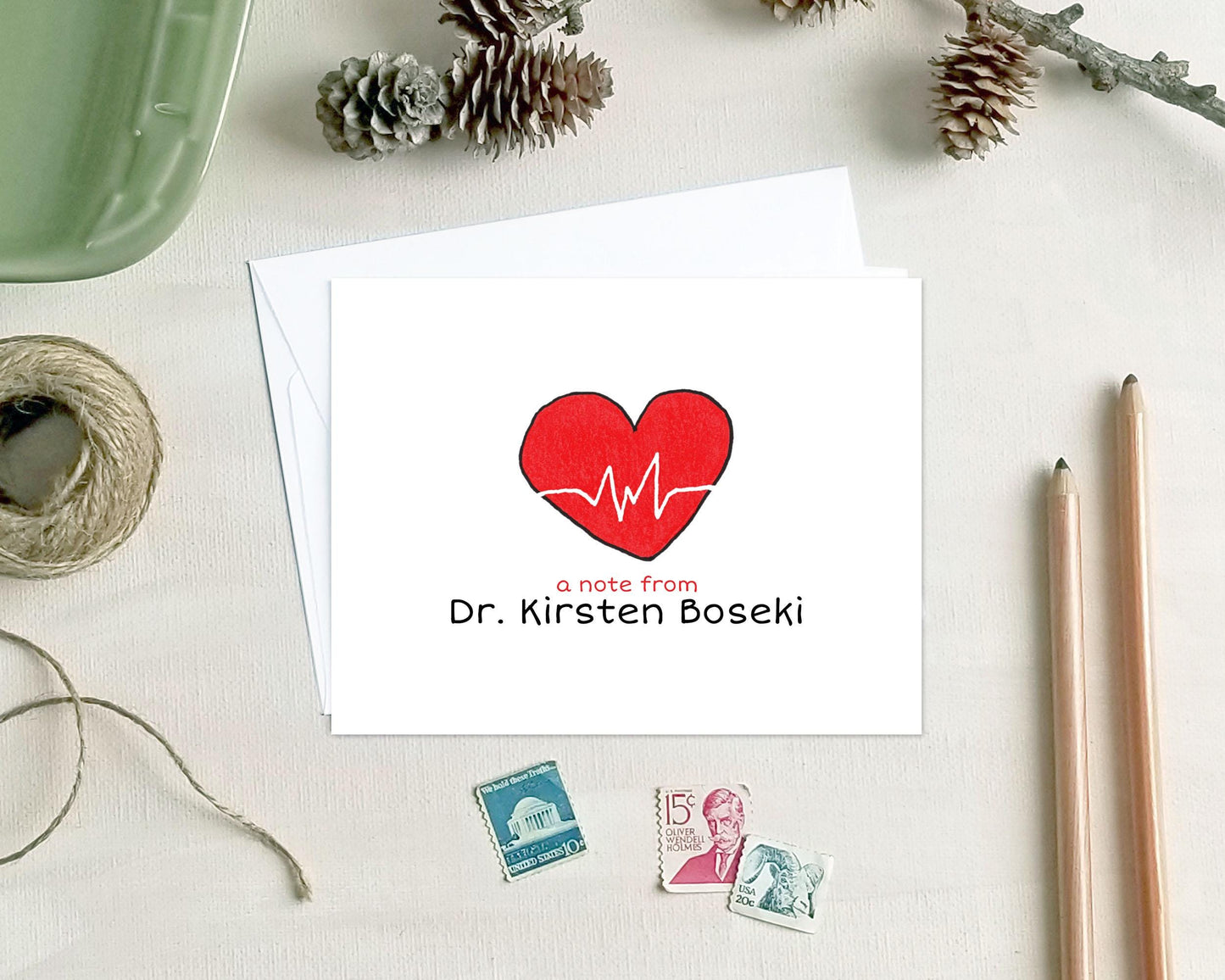 Personalized Heartbeat Note Cards: Medical Stationery Gift for Doctors and Nurses