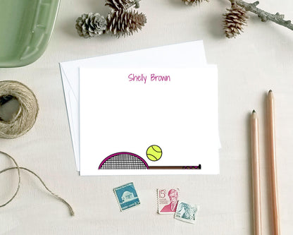 Personalized Note Cards - Pink Tennis Racquet Stationery Gift