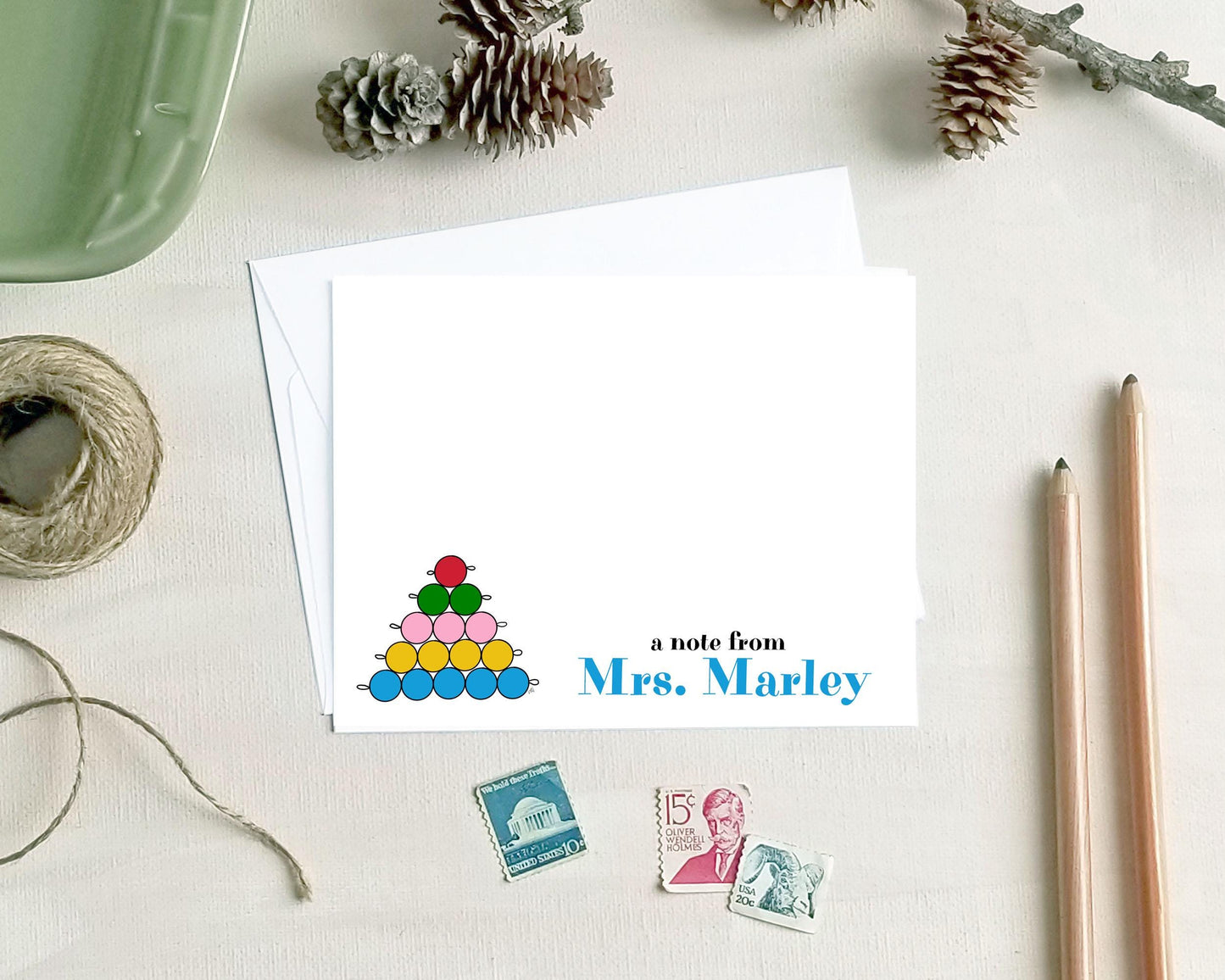 Personalized Teacher Note Cards - Counting Beads Stationery Gift