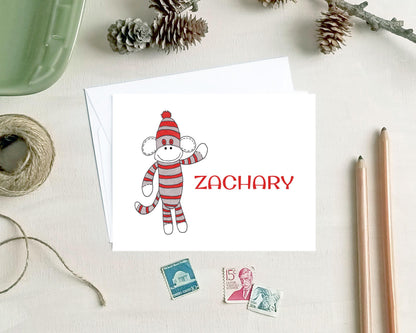 Personalized Note Cards - Sock Monkey Stationery Gifts for Kids
