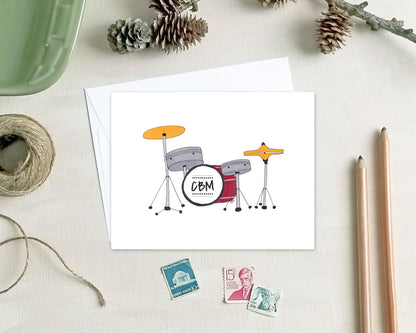 Personalized Note Cards - Monogram Drum Stationery - Drummer Gift