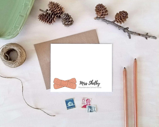 School Nurse Gift - Personalized Note Card Set - Bandage Note Cards