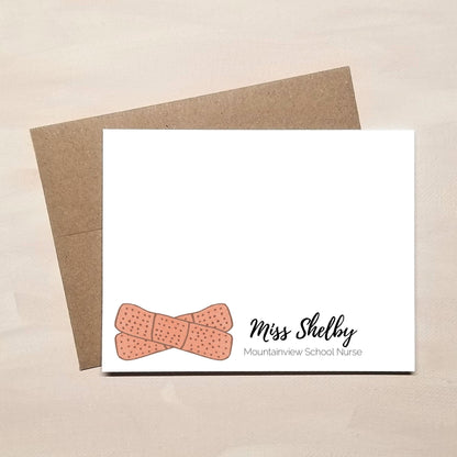 School Nurse Gift - Personalized Note Card Set - Bandage Note Cards