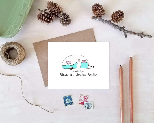 Personalized RV Note Cards - Watercolor Vintage Camper Stationery Gift for RVers and Campers