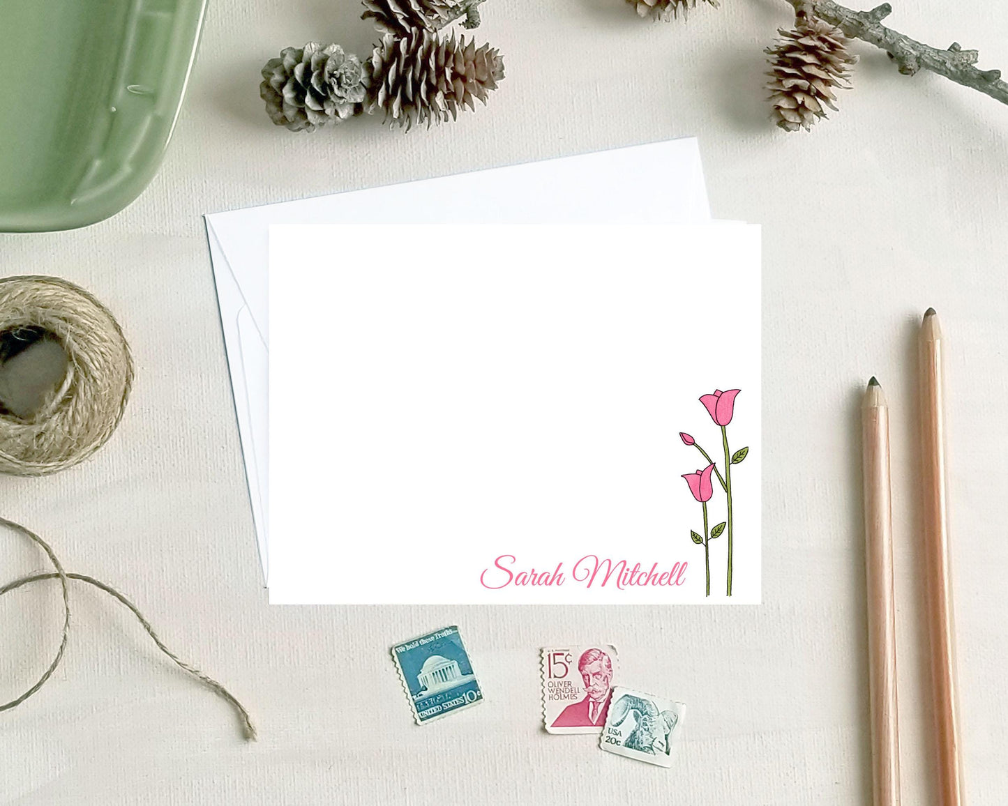 Tulip Note Cards - Personalized Floral Stationery Gifts for Mother's Day