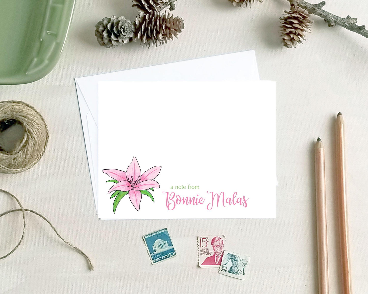 Personalized Note Cards - Pink Lily Stationery Gifts for Mother's Day