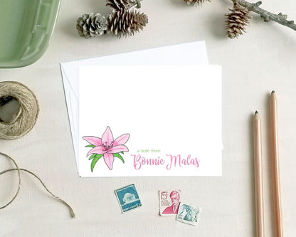 Personalized Note Cards - Pink Lily Stationery Gifts for Mother's Day