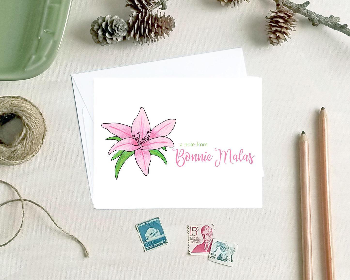 Personalized Note Cards - Pink Lily Stationery - Floral Gifts for Mother's Day