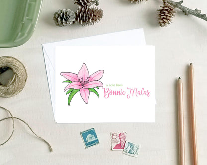 Personalized Note Cards - Pink Lily Stationery - Floral Gifts for Mother's Day