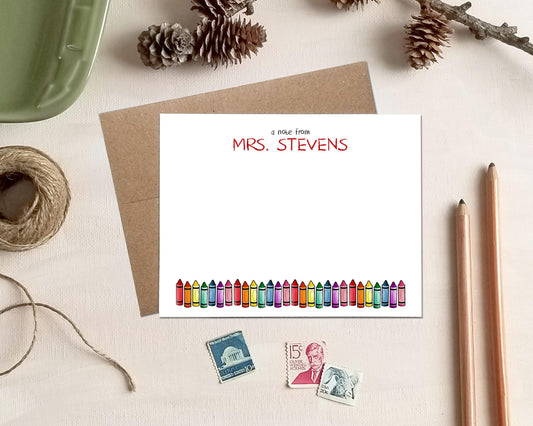 Personalized Note Cards for Preschool Kindergarten Teachers - Crayon Stationery Gifts