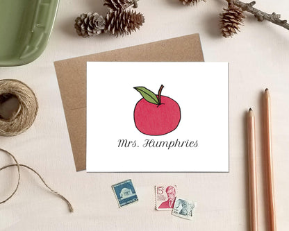 Personalized Note Cards for Teachers - Apple Teacher Appreciation Stationery Gifts