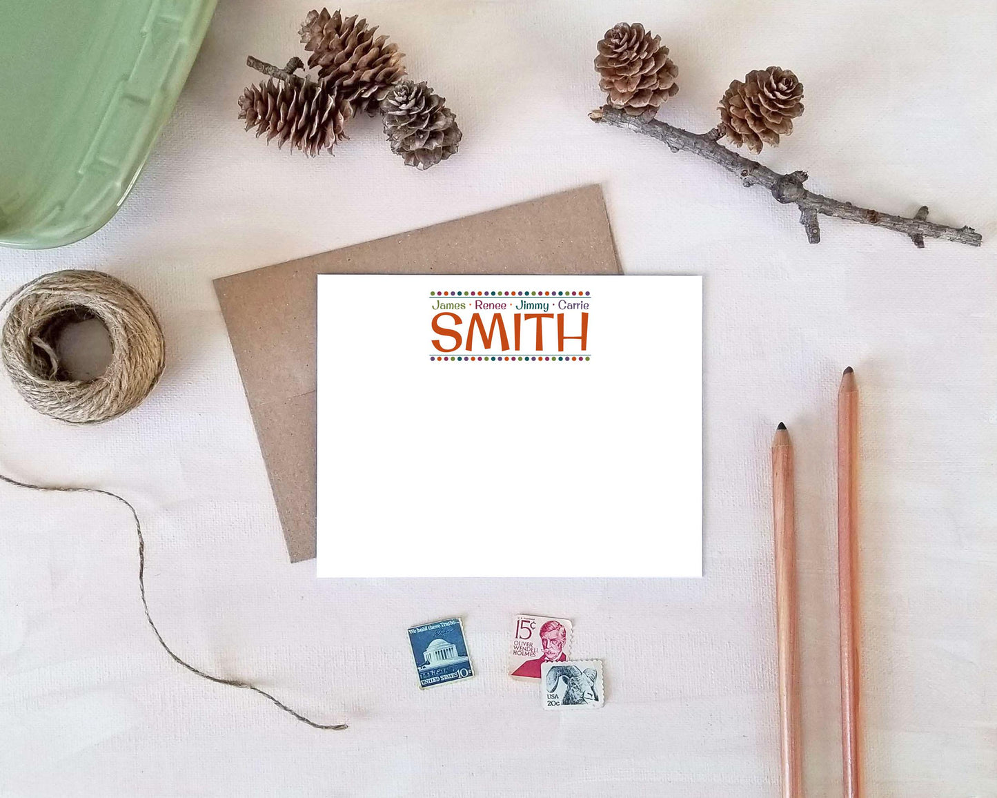 Personalized Family Name Note Cards - Custom Stationery Gift for Families