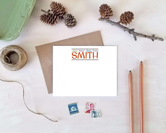 Personalized Family Name Note Cards - Custom Stationery Gift for Families