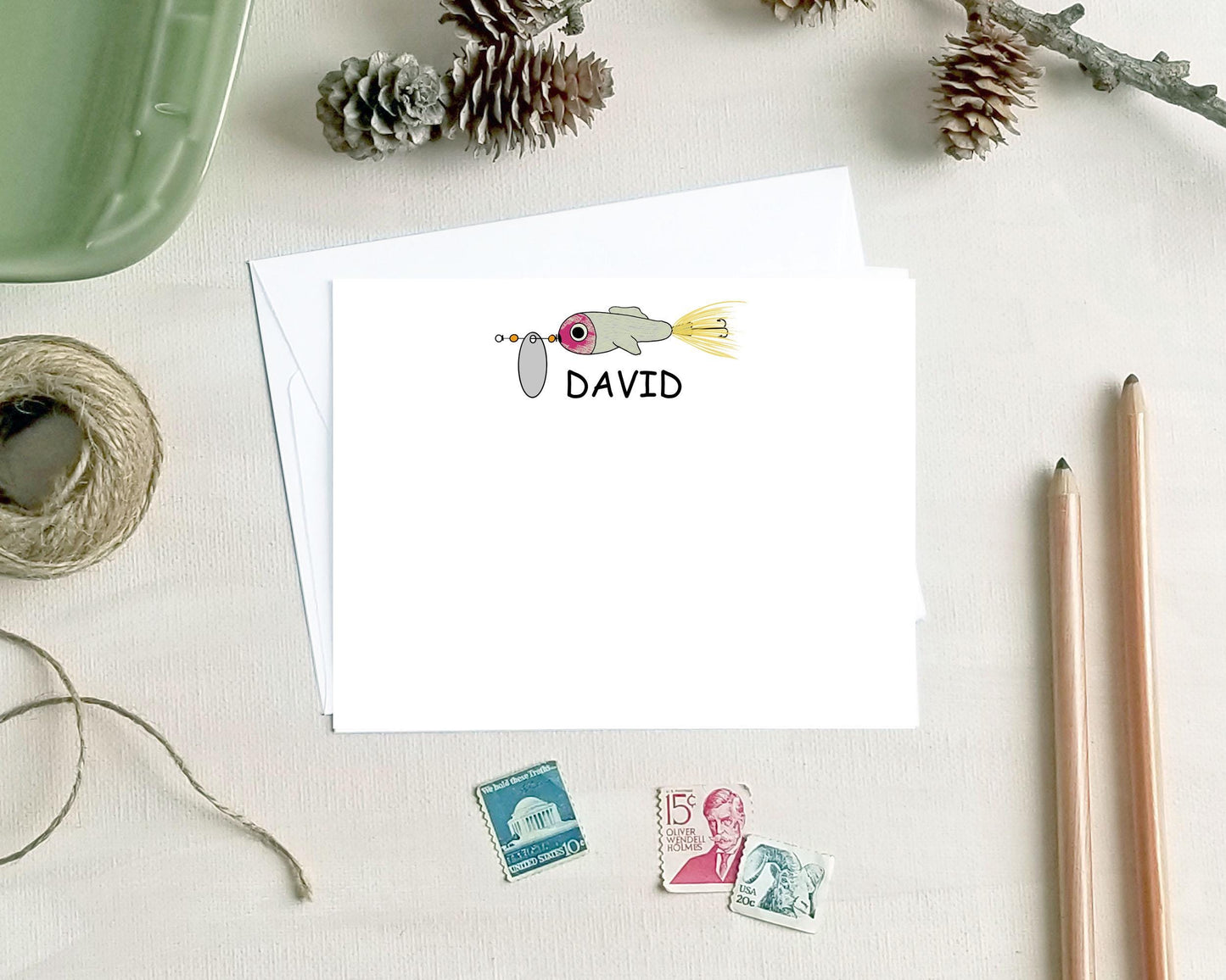 Fishing Spinner Bait Note Cards - Personalized Stationery Gifts for Fishing Lovers - Fisherman Gift