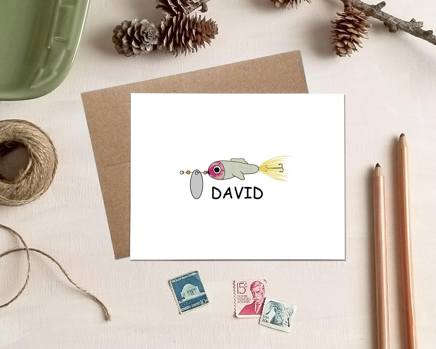 Personalized Fishing Note Cards - Spinner Bait Stationery Gifts for Fisherman Dad Grandpa Husband Father's Day