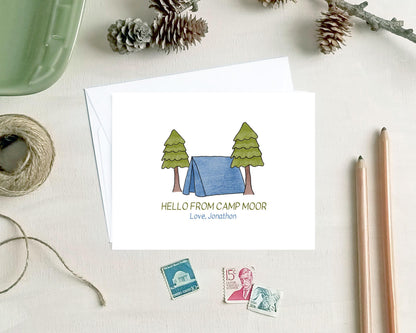 Personalized Camp Note Cards for Kids - Tent Camping Stationery Gifts