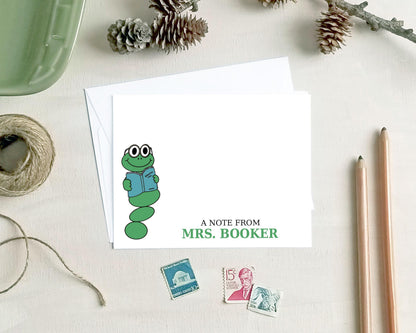 Personalized Note Cards – Bookworm Teacher Stationery Gift