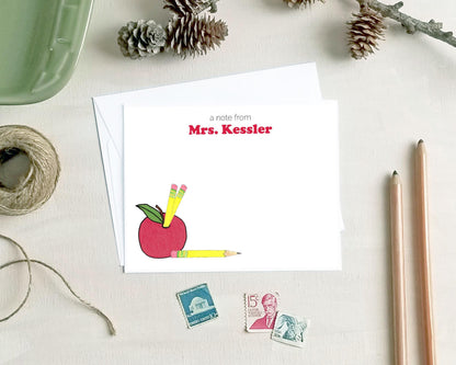 Personalized Apple Pencil Note Cards - Teacher Appreciation Stationery Gift
