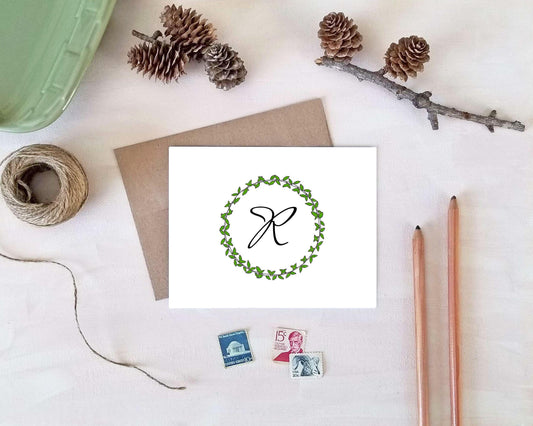 Personalized Note Cards - Greenery Stationery - Monogram Note Card Set