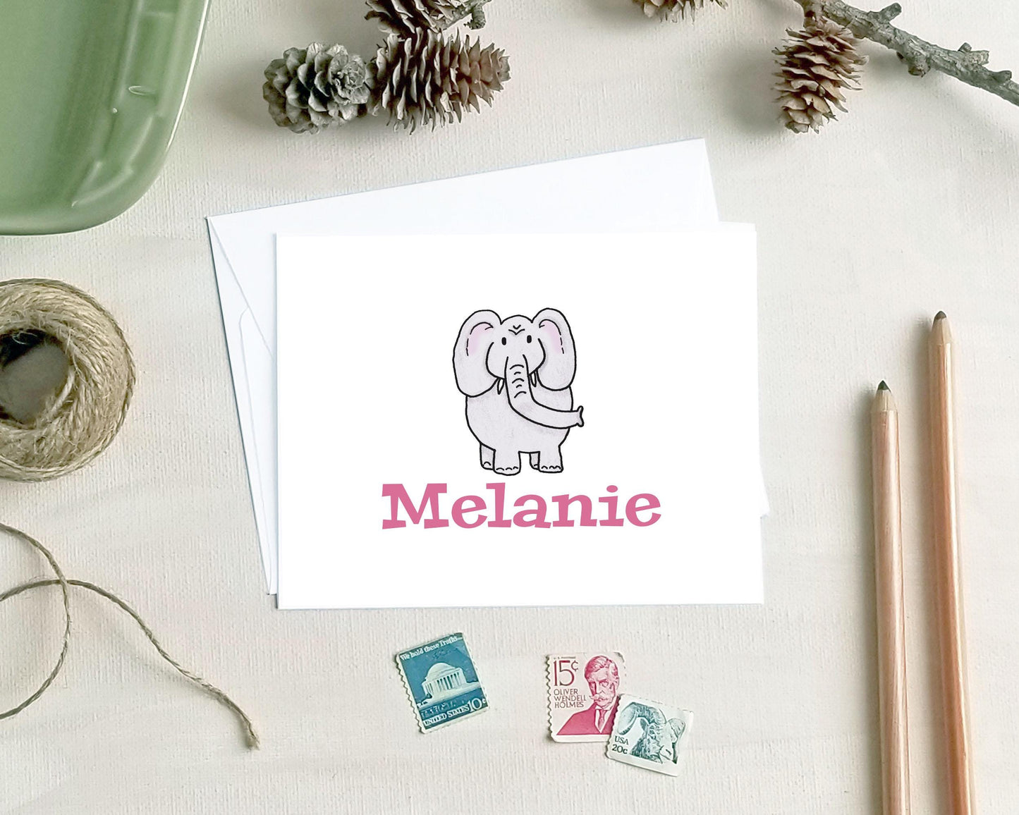 Elephant Note Cards - Personalized Kids Stationery Gifts