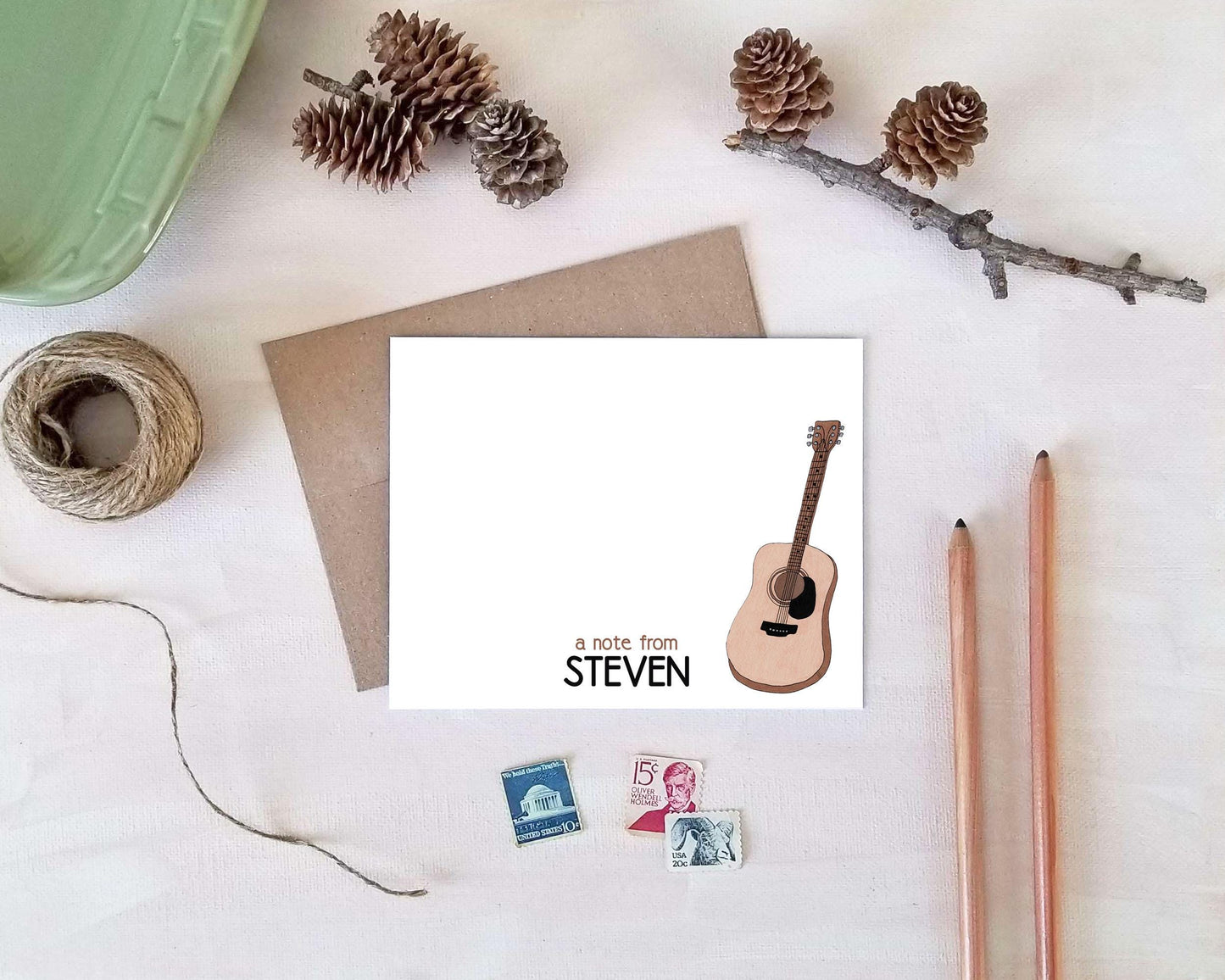 Personalized Note Cards - Guitar Stationery Gift for Musician Teacher