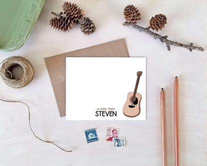 Personalized Note Cards - Guitar Stationery Gift for Musician Teacher