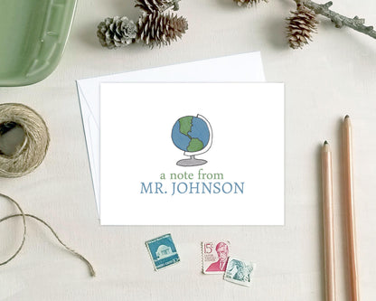 Personalized Note Cards - Globe Stationery for History Social Studies Geography Teacher Gift