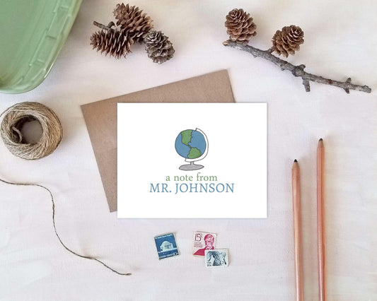 Personalized Note Cards - Globe Stationery for History Social Studies Geography Teacher Gift