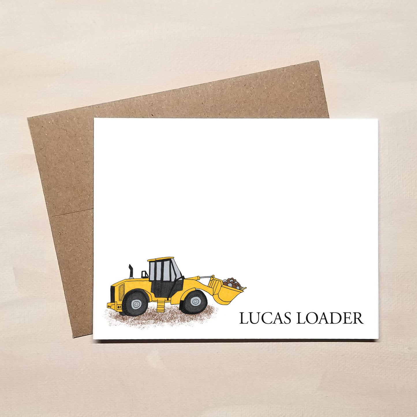 Personalized Loader Note Cards - Construction Stationery Gifts for Heavy Equipment Operators