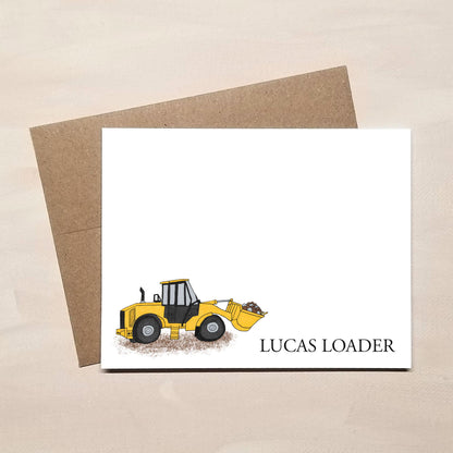 Personalized Loader Note Cards - Construction Stationery Gifts for Heavy Equipment Operators