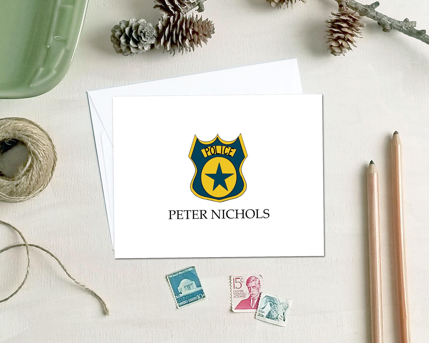 Police Badge Note Cards - Personalized Stationery Gifts for Police Officers Law Enforcement